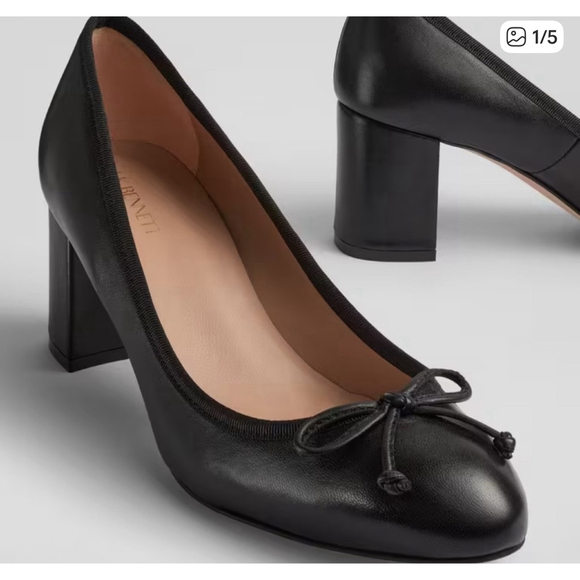LK BENNETT Shoes - New LK BENNETT Black Nappa Leather Block Heel Ballerina Courts 10